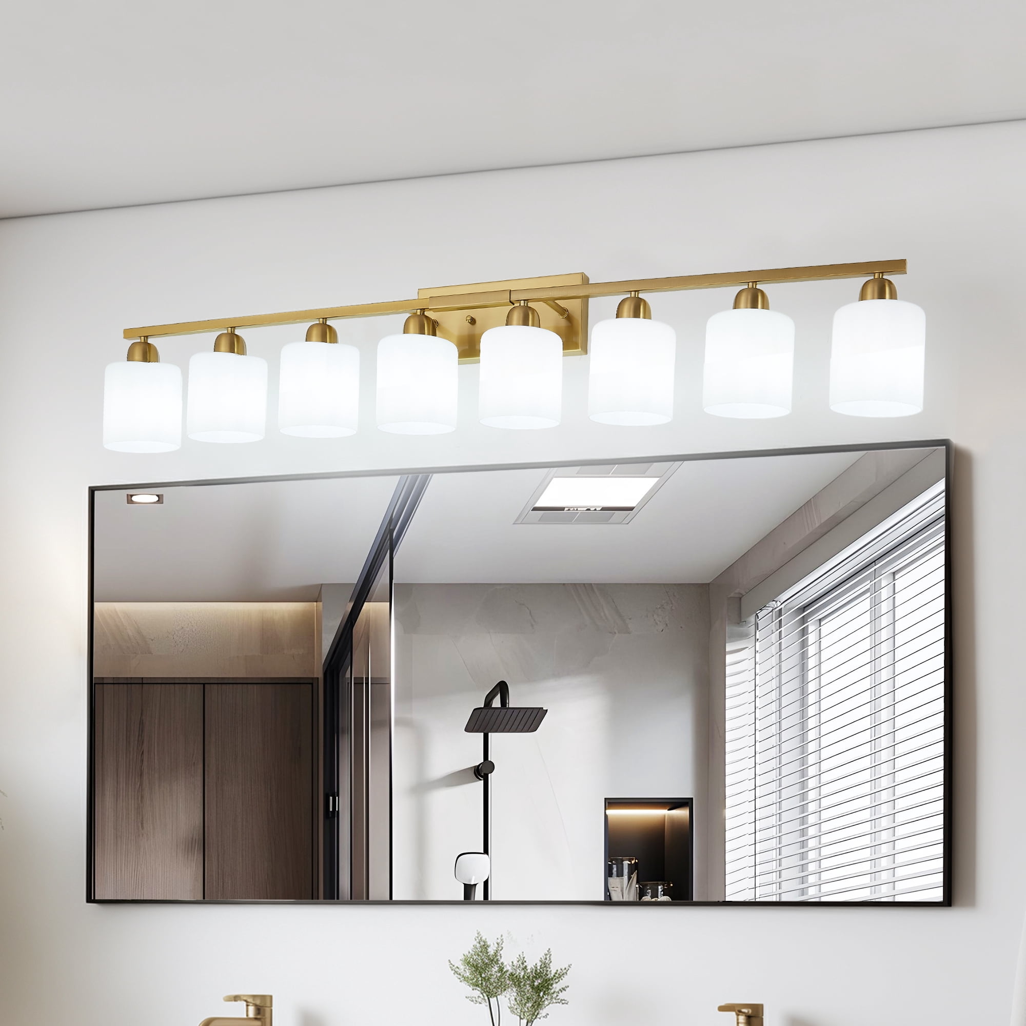 Miniyam 51.6 in 8 Light Gold Vanity Light for Bathroom, Wall-Mounted Fixtures Over Mirror, E26, No Bulbs Included