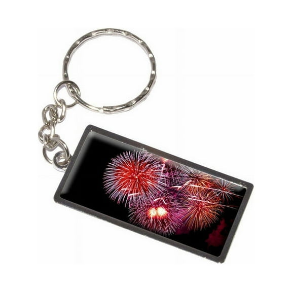 Multiple Fireworks At Night Keychain Key Chain Ring