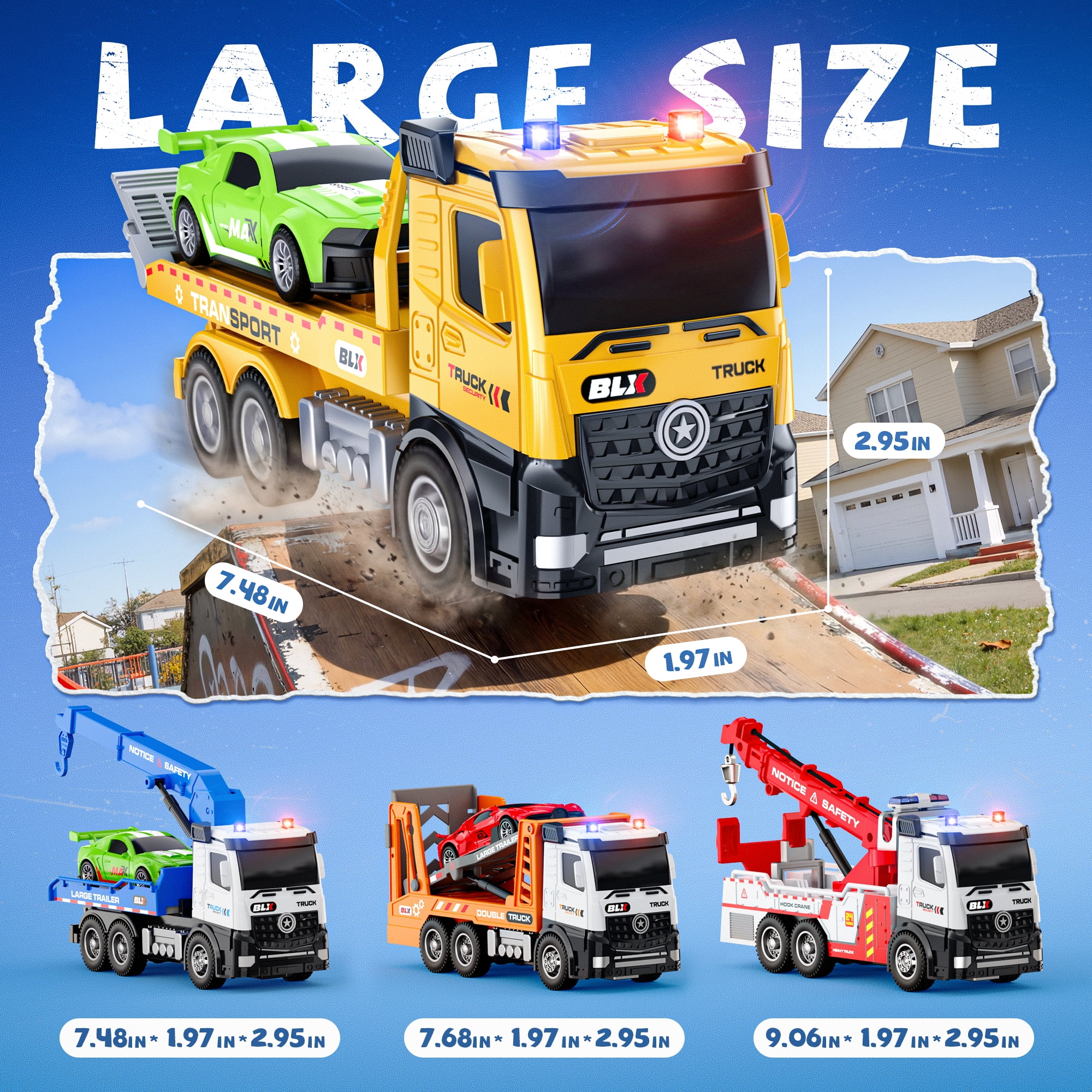 Gelomee Tow Truck Toys For 2 3 4 5 Year Old Boys, 4 Pack 7" Realistic Lights and Sounds, Trucks For Toddlers 2-4 Years, Gifts For 3 4 Year Old Boys, Toddler Boy Toys, Ideals 2 3 4 Year Old Boy Birthd