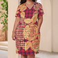 thumbnail image 3 of Floral Houndstooth Rose Pattern Design Summer Sundress for Curve Women Casual Pattern Plus Size V Neck Short Sleeve Loose Fit Oversize Dresses, 3 of 5