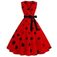 thumbnail image 1 of B91xZ Robe Décontractée Sans Manches à Imprimé Floral Rétro Col en V à Franges Bohème Midi, Rouge G, 1 of 4
