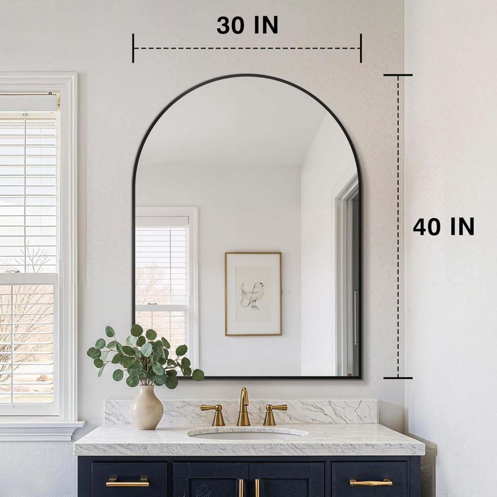 AUROMIR 30"x40" Arched Bathroom Mirror Vanity Wall Mounted Mirror, Black