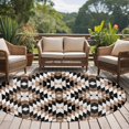 thumbnail image 5 of Tribal Geometric Pattern Round Living Room Rugs 5 ft, Brown White Abstract Washable Area Rug with Non-Slip Sturdy Edge Binding Round Carpet for Entryway Kitchen Bedroom Bathroom, 5 of 9