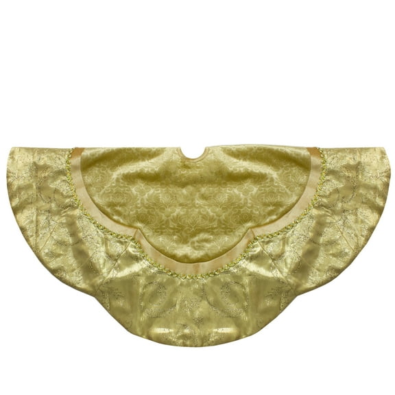 Northlight 48-Inch Golden Scalloped Velvet Christmas Tree Skirt With a Metallic Trim