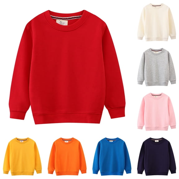 RTKFRFLM Kids Solid Color Sweatshirt Unisex Long Sleeve Crewneck Pullover Top Beige 18-24 Months