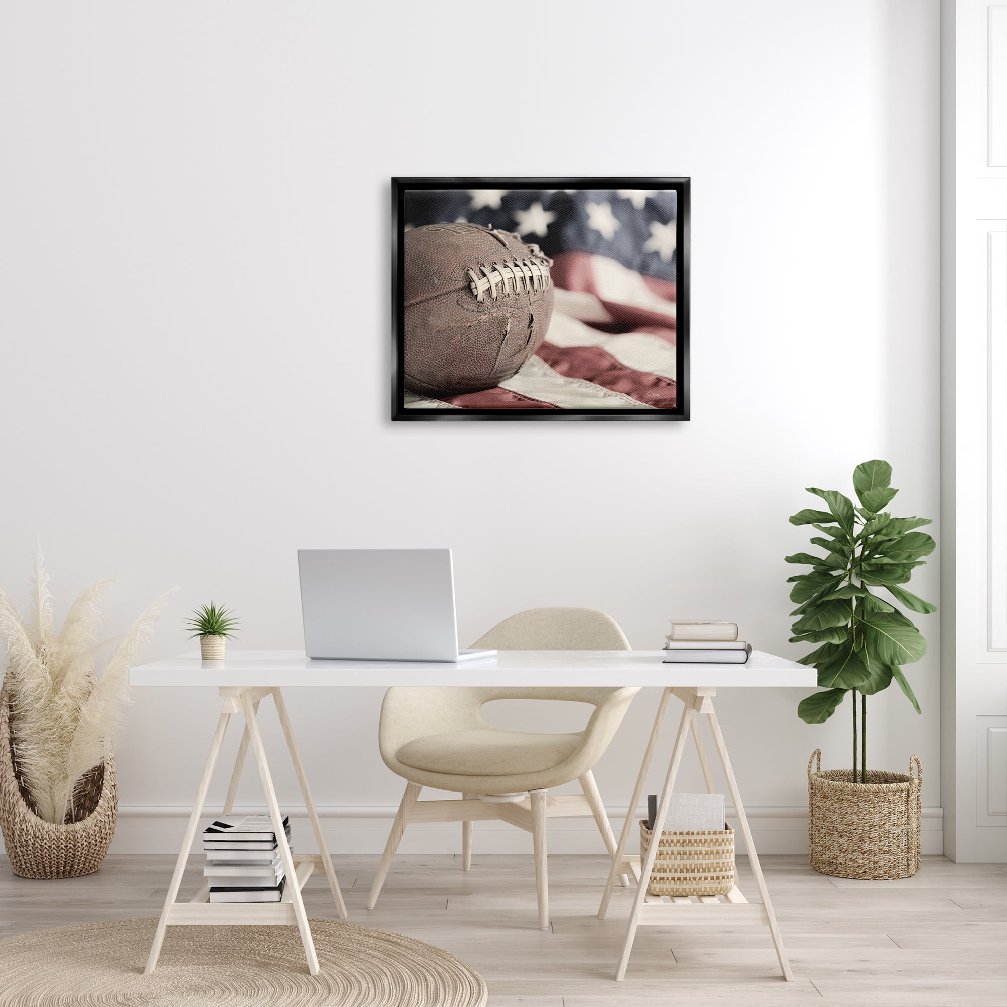 Stupell Industries Football & American Flag Sports Photography Black Floater Framed Art Print Wall Art, 31 x 25