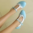 thumbnail image 6 of Blue Women Pu Chunky Heel High Heels Color Block Round Toe T-Bar Buckle British Style Casual, 6 of 6