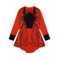 thumbnail image 3 of RUNQHUI Robe de Danse Ballet pour Filles Manches Longues Latin Samba Justaucorps Paillettes Patinage à Roulettes Rouge 6, 3 of 7