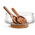 thumbnail image 7 of Extra Large Glass Salad Bowl Set - Party Salad Bowls with Acacia Wood Base and Serving Utensils - Elegant and Practical Kitchen Must-Have, 7 of 7