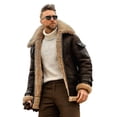 thumbnail image 2 of Men'S Camel Stylish Flying Leather Jacket,Slim Fit Shearling Aviator Bomber Jack, 2 of 4