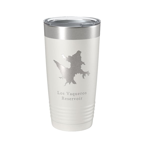 Los Vaqueros Reservoir Tumbler Lake Map Travel Mug Insulated Laser Engraved Coffee Cup California 20 oz White