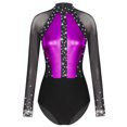 thumbnail image 4 of Aiihoo Women Sparkly Gymnastics Leotard Dress Long Sleeve Ballet Dancewear Figure Ice Skating Dress Purple XL, 4 of 7