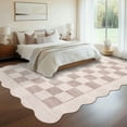 thumbnail image 3 of Garvee 5'x7' Scalloped Area Rugs Modern Checkered Carpet, Washable Non-Slip Rug Contemporary Floor Mats for Living Room Bedroom Dining Room, Beige Brown, 3 of 8