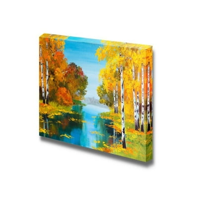 - Wall26 - Oil Painting Style Landscape Birch Forest Near The River - Canvas Art Wall Decor - 24