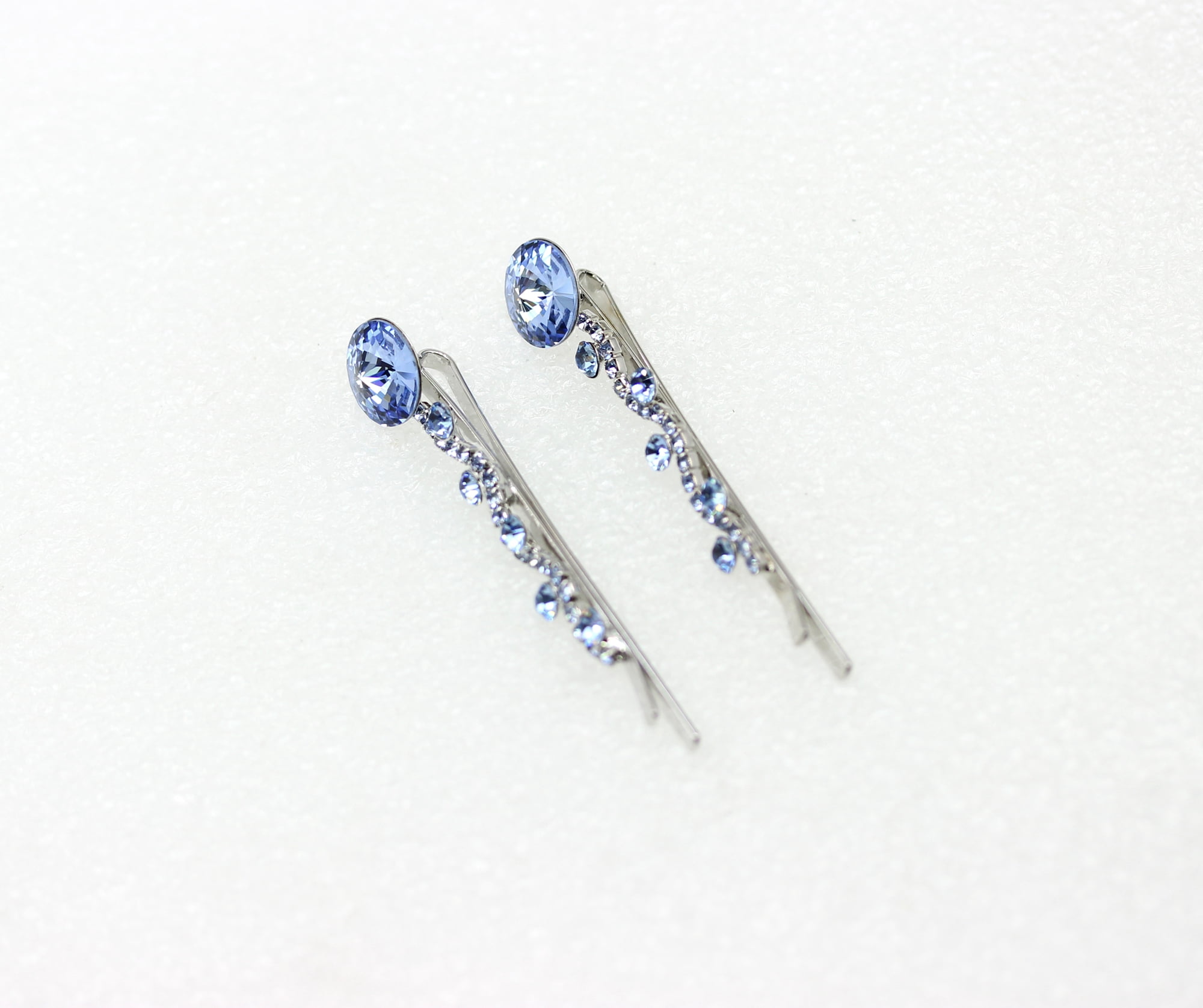 Faship  A Pair Of Light Blue Premium Rhinestone Crystal Floral Hair Clips 2 Pcs Pins