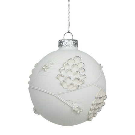 White and Silver Leaves Glass Onion Christmas Ornament - 3.5"