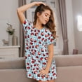 thumbnail image 3 of Fotbe Flowers and Lady Bugs Pattern Women's Cotton Nightgown Sleepwear Short Sleeves Shirt Casual Print Sleepdress, 3 of 6