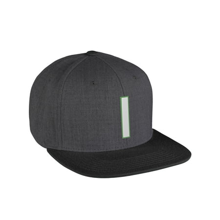 Original Snapback Custom Initial A to Z Letters Hat, Charcoal Black Cap Green Wh