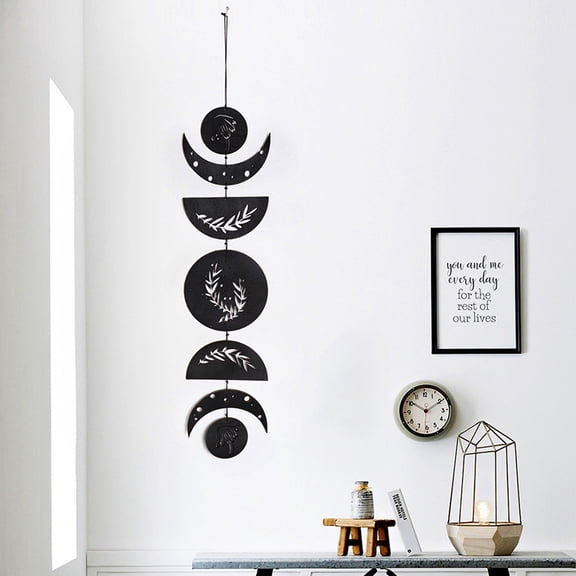 Hotiary Black Wooden Moon Phase Hanging,Rustic Boho Wall Decor-Moon Phases,Macrame Wall Hanging,Moon Decor