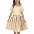 thumbnail image 2 of Girls Summer Dress Girls Summer Dress Boho Square Neck Casual Smocked Flowy Ruffle Midi Dresses Vacation Casual A Line Short Mini Dress Beige 12Y Vestidos De Verano Para Niña, 2 of 8