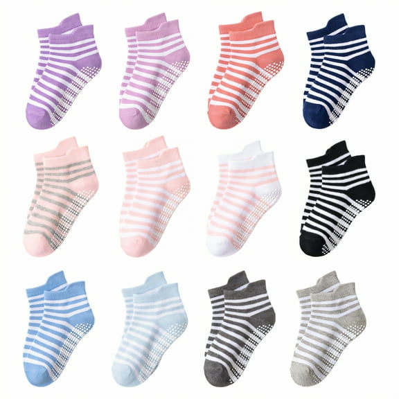 TELOLY 12Pairs Kids Socks,0-1 Years Old Non Slip Socks,Glue-Dot Anti-Slip Socks Baby Girl Socks,Combination1,S