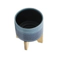 thumbnail image 4 of Sagebrook Home 5" Dotted Planter With  Wood Stand, Blue, Round, Ceramic, Contemporary, 6"L X 6"W X 8"H, Dot, 4 of 9