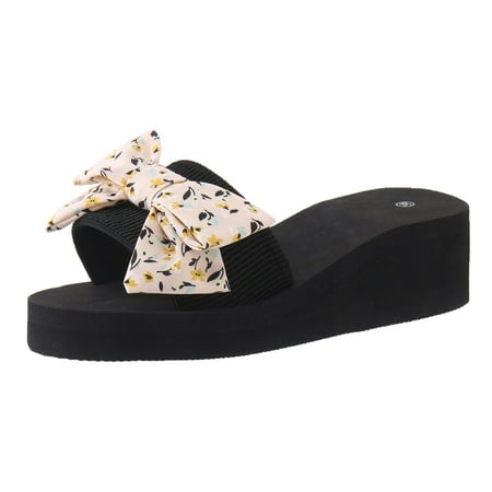 OJSFQUFP Sandals Womens Bohemian Slippers for Women Ladies Flip Flops Open Toe Flowers Summer Sandals Casual Shoes Women s Slippers Black 41