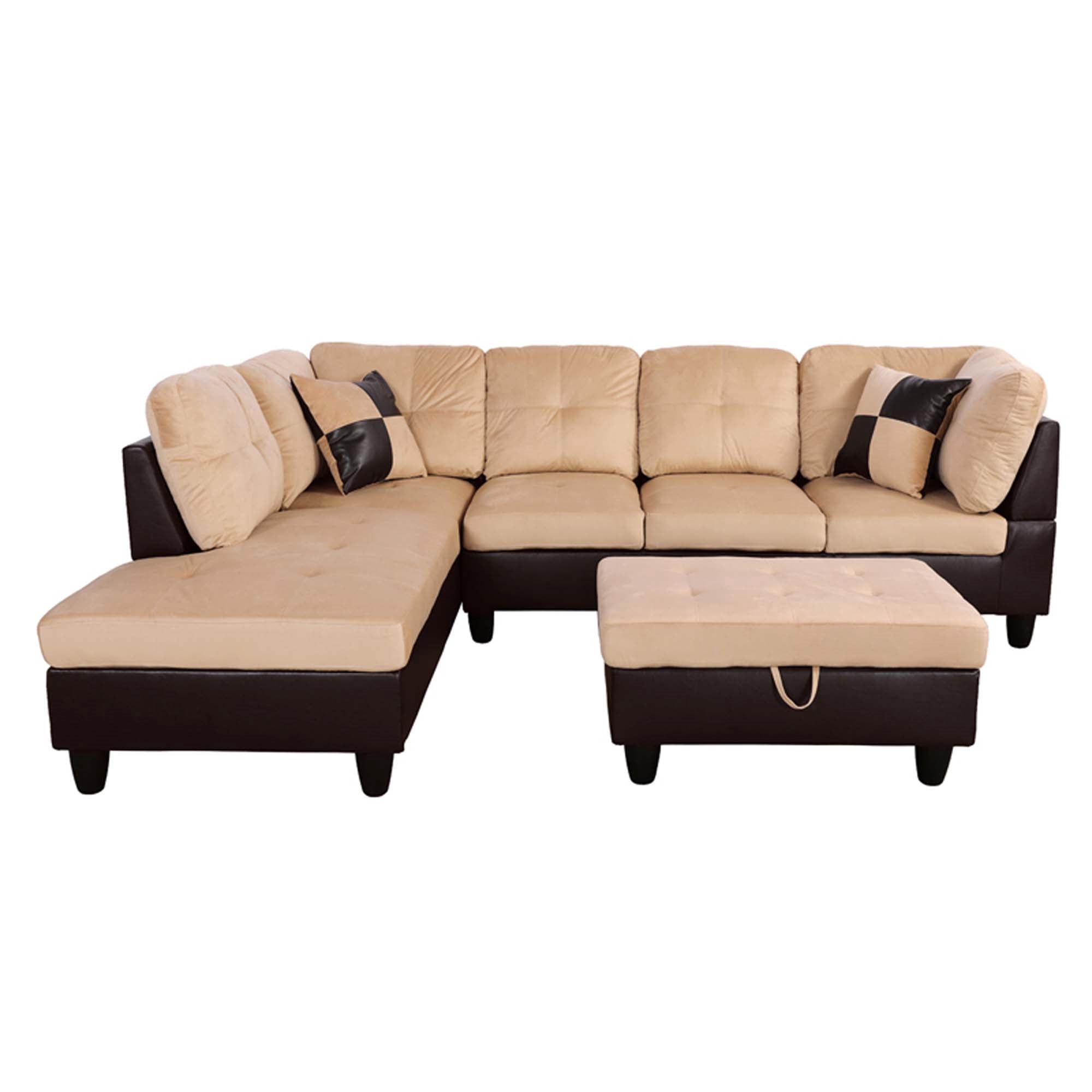 Aukfa Sectional Sofa, 3 Piece Living Room Couch with Storage Ottoman, Left Facing Chaise, Beige