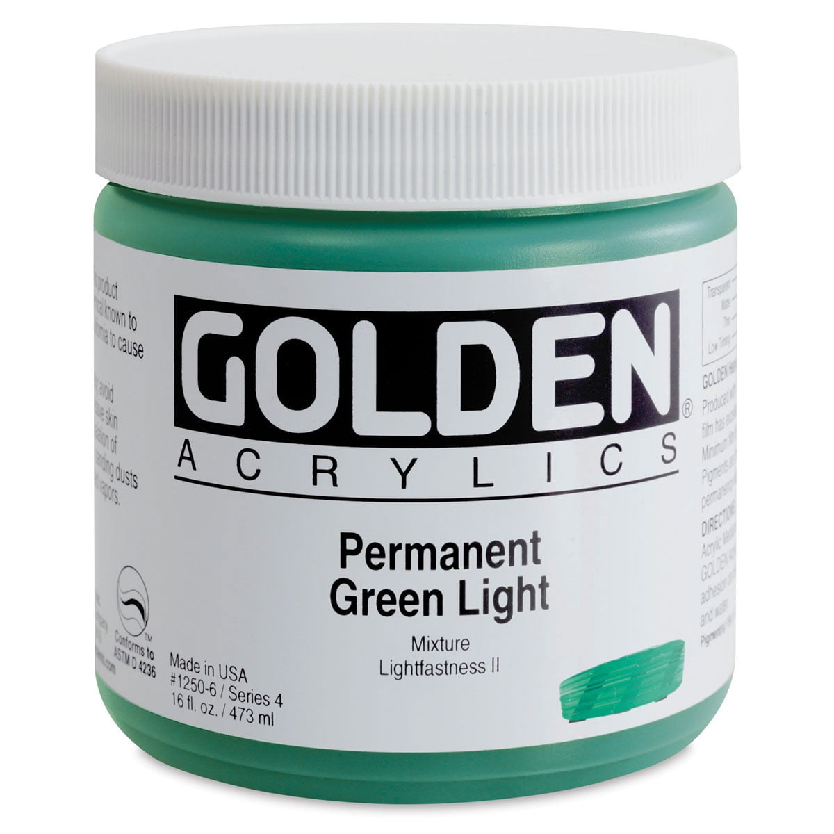 Golden Heavy Body Artist Acrylics - Permanent Green Light, 16 oz Jar