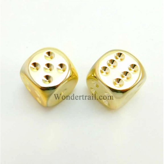 Gold Plated Dice with Pips D6 16mm (5/8in) Pack of 2 Chessex
