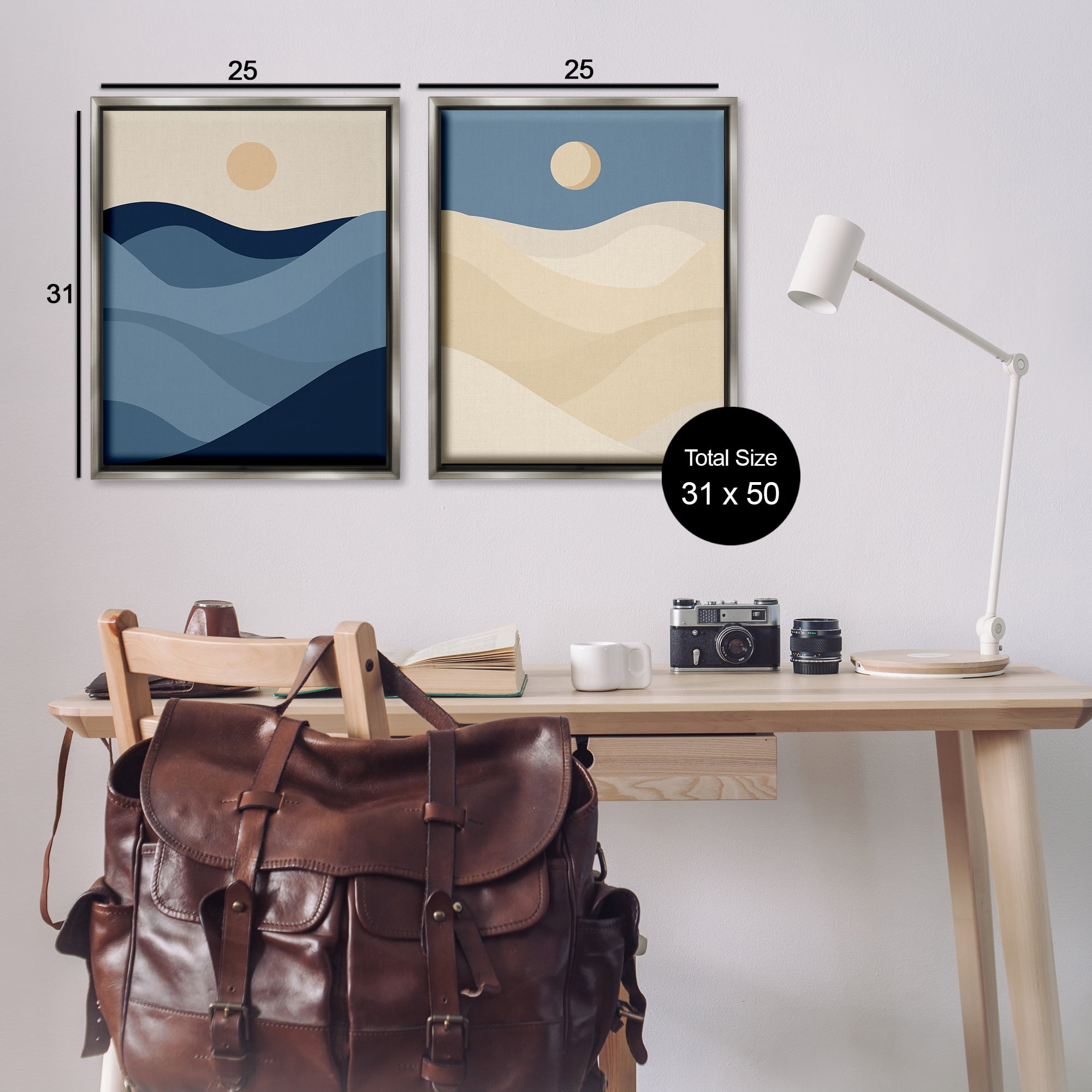 Stupell Industries Boho Waves & Dunes Landscape & Nature Painting Gray Floater Framed Canvas Art Print Wall Art, 31 x 25, Set of 2