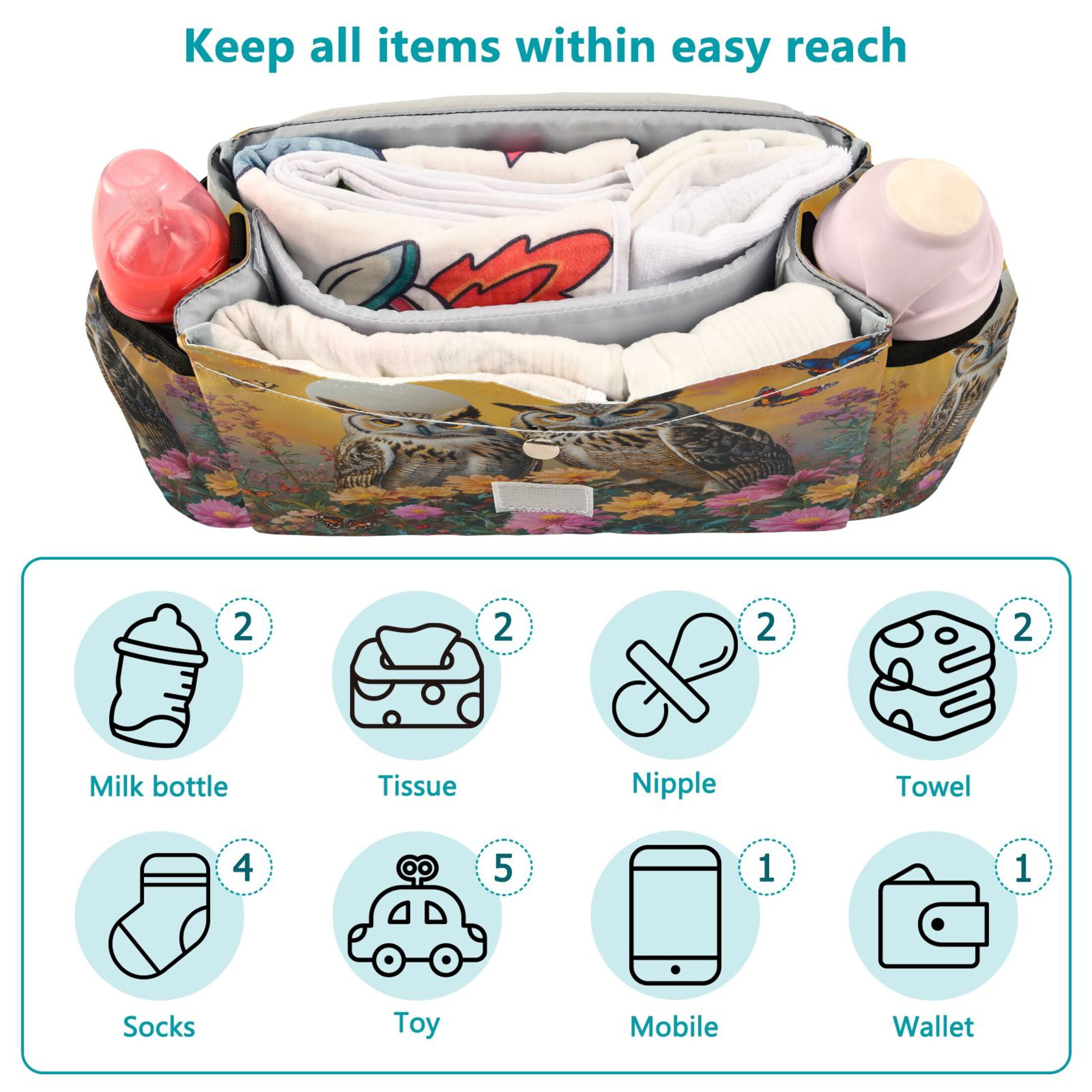 DIXRUYEE Stroller Organizer Whimsical Watchers Printed