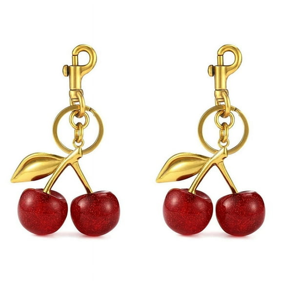 2X Cherry Bag Charm and Keychain Accessory Purse -Perfect Fashion Addition for Everyday Style