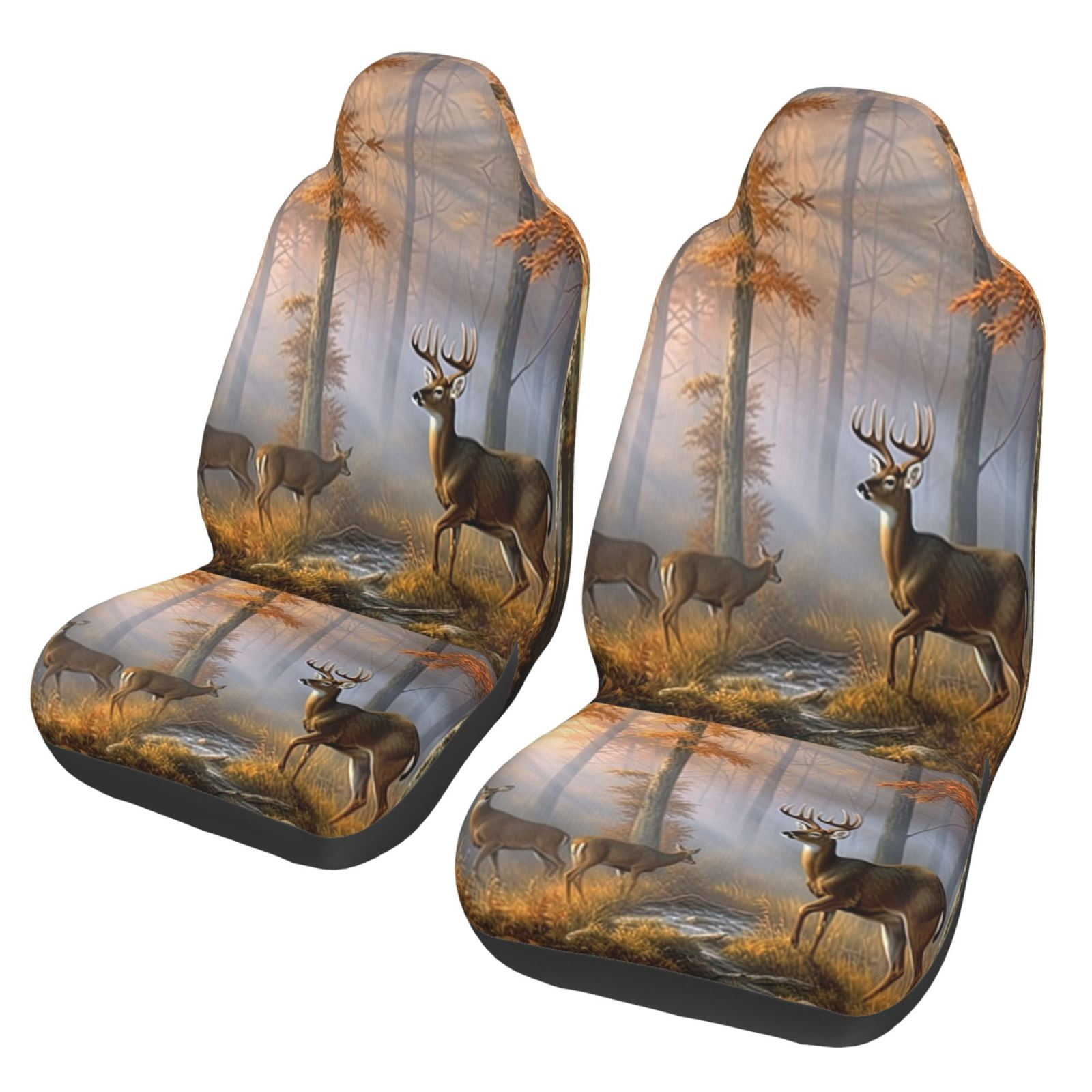KAKALAD Autumn Deer Dreamy Misty Forests 04 Car Seat Covers Set Vehicle Front Seats Protector 2 Pcs