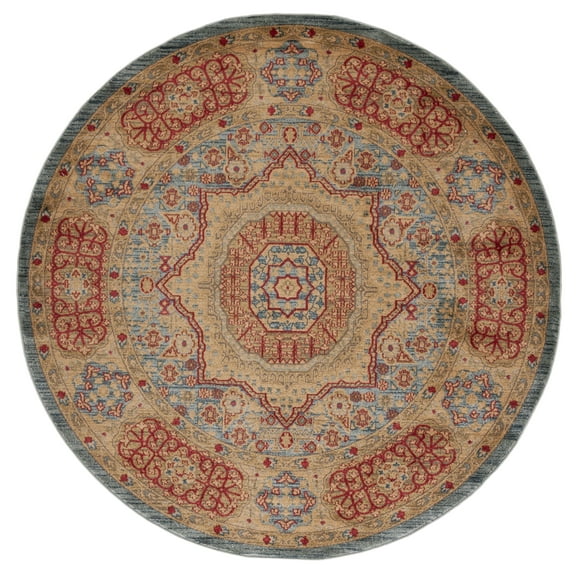 SAFAVIEH Mahal Rosalynne Bordered Area Rug, Navy/Red, 6'7" x 6'7" Round
