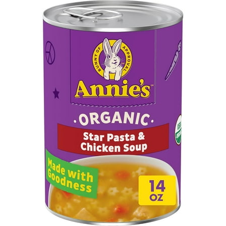 Pack of 2 Annie's Organic Star Pasta and Chicken Canned Soup, Ready To Serve, 14 oz