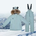 thumbnail image 6 of XIMIN Toddler 2 Piece Snow Suit Cute Panda Ear Ski Overalls Sets Kids Winter Insulated Fleece Jacket with Faux Fur Trim Hood Waterproof Warm Down Bibs Overalls, 6 of 6