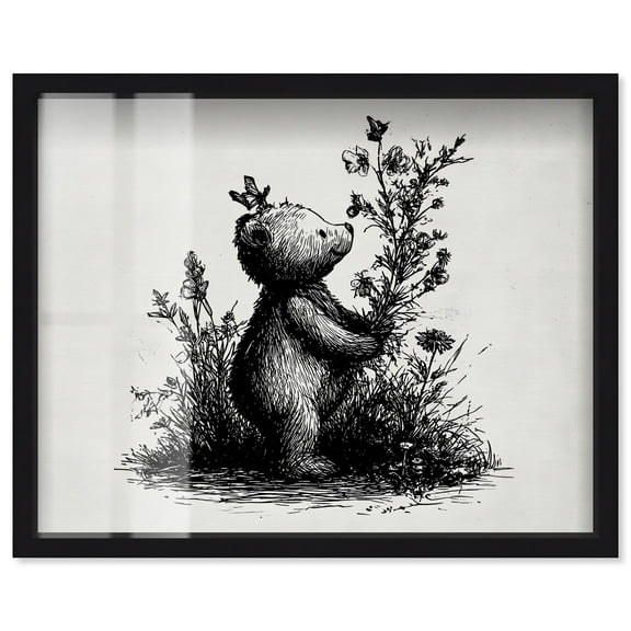 Botanist Bear Shadowbox Print Animal Illustrations by Art Remedy, Black Frame, 20 x 16