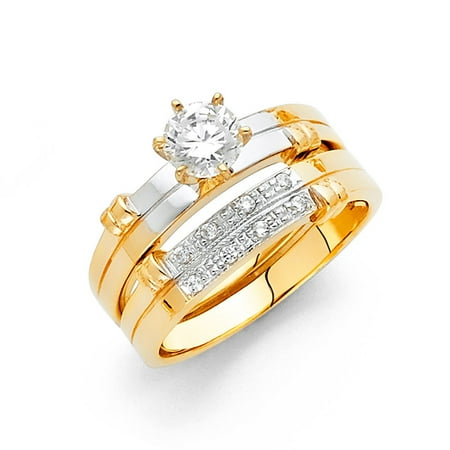 cz tone gold trio 25ctw promise groom 14k engagement sizes anniversary bridal ring band round dialog displays option button additional