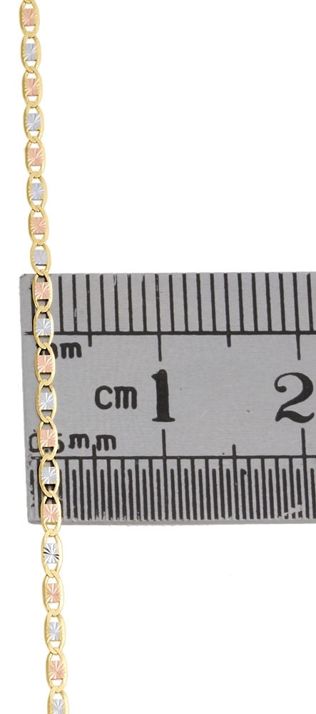 Real 10K Tri-Tone Gold Solid Valentino Link Chain 1.50mm Necklace 24 Inches