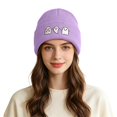 thumbnail image 2 of GILIGEGE Men Women Solid Color Ghost Embroidery Knit Beanie Hat,Cute Funny Spooky Goth Winter Skull Cap,Stylish Halloween Cuffed Beanie,Warm Soft Knitted Hat for Daily Holiday Wear Purple, 2 of 4