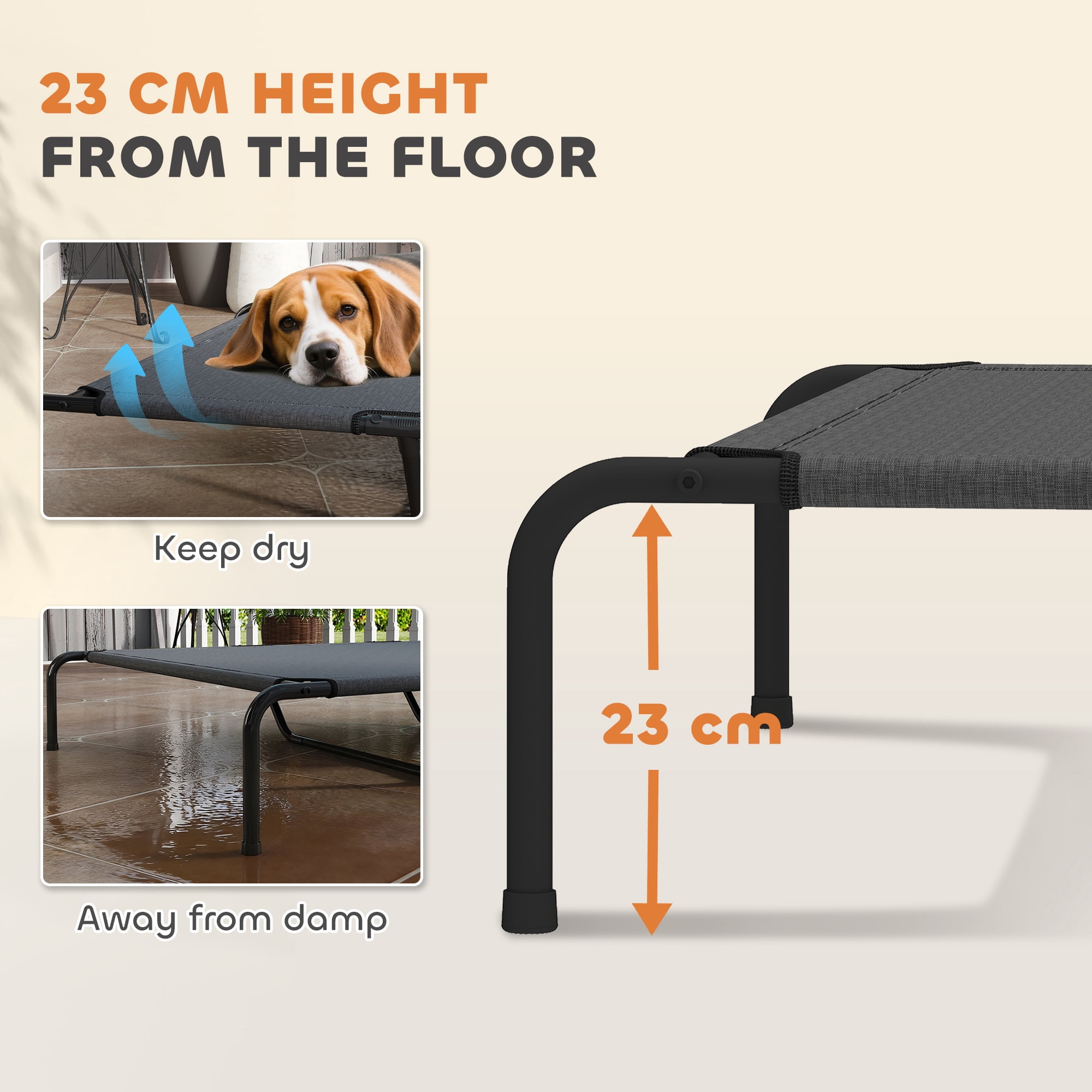 Elevated Dog Bed Large Breeds Outdoor Dog Bed Breathable Mesh Steel Frame Gray, 60"L