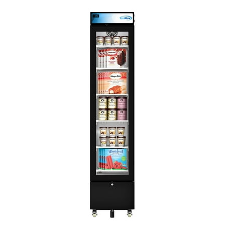 17 in. Slim Commercial Merchandiser Freezer with Manual Defrost, 6.5 Cu. Ft. Capacity, ETL Listed in Black (KM-MDF-17S)