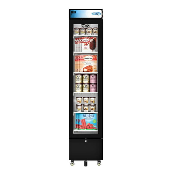17 in. Slim Commercial Merchandiser Freezer with Manual Defrost, 6.5 Cu. Ft. Capacity, ETL Listed in Black (KM-MDF-17S)