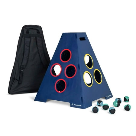 CALIBER GAMES - TowerBall Bundle - Backyard & Tailgate Game - Includes Collapsible Tower  8 Balls (4 Green and 4 Blue)  and a Premium Backpack