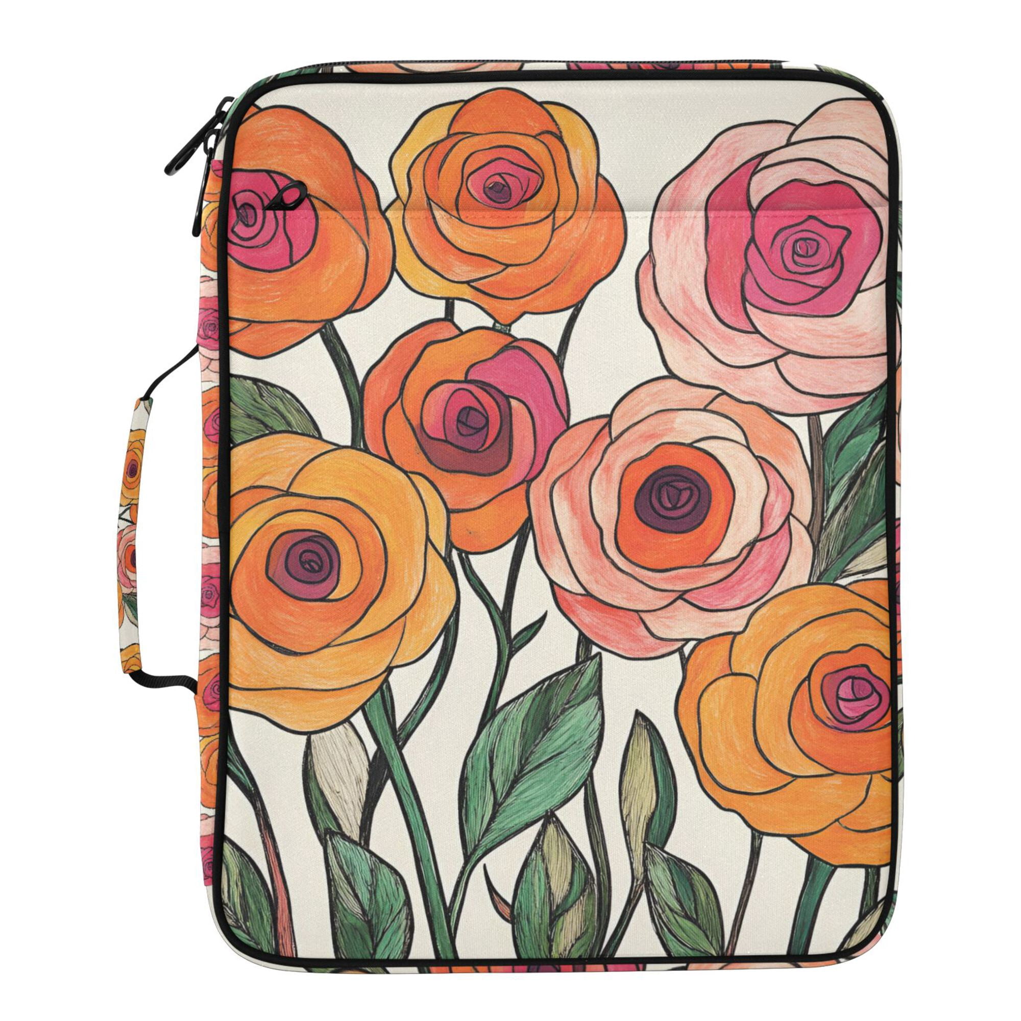 FORMRS Accordion File Folder A4 Size 7-Pocket Expanding Document Organizer Bag with 3 Ring Binder, Hand Drawn Floral