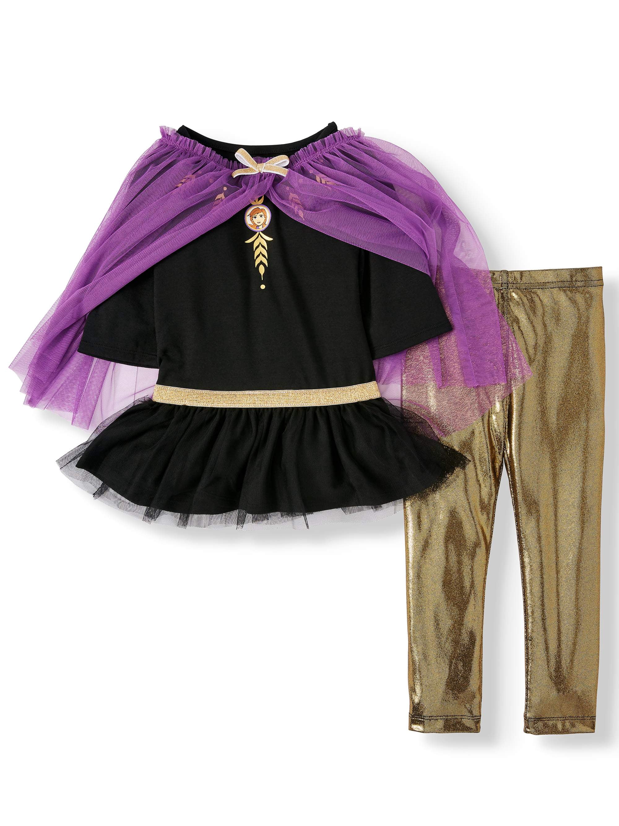 Disney Frozen 2 Toddler Girl Tulle Peplum Top With Cape Leggings 2pc Outfit Set Walmart Com