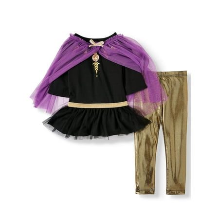 Disney Frozen 2 Toddler Girl Tulle Peplum Top with Cape & Leggings, 2pc Outfit Set