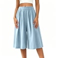 thumbnail image 7 of Karymi Jeans for Women Elastic High Waist Pleated Wide Leg Culotte Capri Pants, Solid Loose Flowy Cropped 7/8 Length Casual Culottes with Side Pockets Running Shorts for Women, 7 of 7