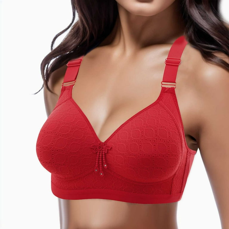 PEASKJP Womens Plus Size Bras for Women Women's No Side Effects Underarm  and Back Smoothing Comfort Wireless Lift T Shirt Bra (Red,40)